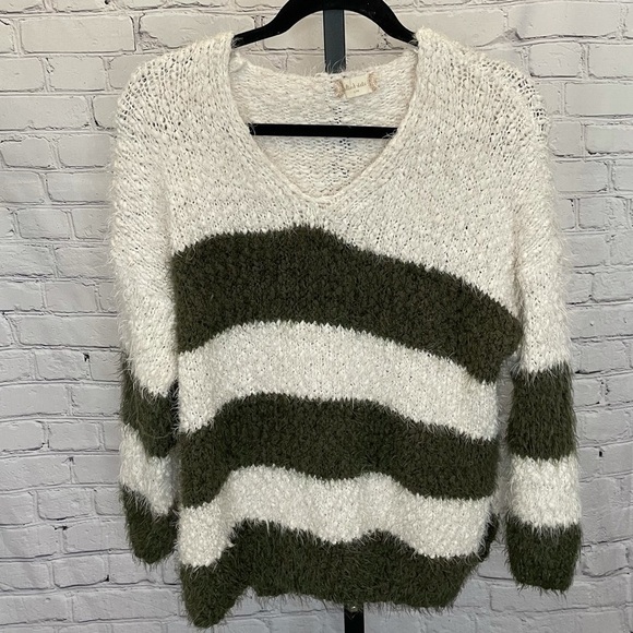 Altar’d State Teddy Green & White Striped Sweater - Picture 1 of 4